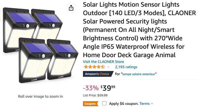 Amazon Canada Deals: Save 43% on Solar Lights Motion Sensor with Coupon + 38% on Indoor Table Tennis + More Offers