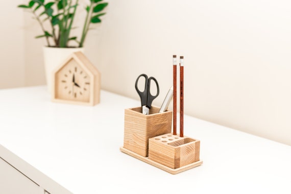 Wood pencil holder Desk organization Pencil storage Wooden pencil holder Wooden pen holder by PromiDesign