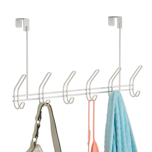 InterDesign Classico Metal Over the Door Organizer, 6-Hook Rack for Coats, Hats, Robes, Towels, Jackets, Purses, Bedroom, Closet, and Bathroom, 18.25