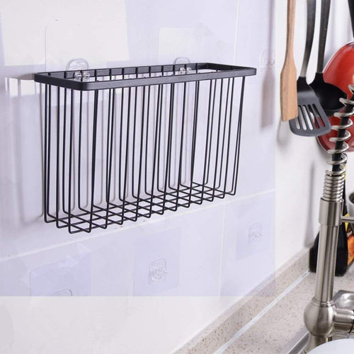 Over the Cabinet Door Organizer Holder, EINFAGOOD Over the Cabinet Basket with Adhesive Pads and 2 Adhesive Hooks, Black Coat (2 Pack) (1. Door Basket)
