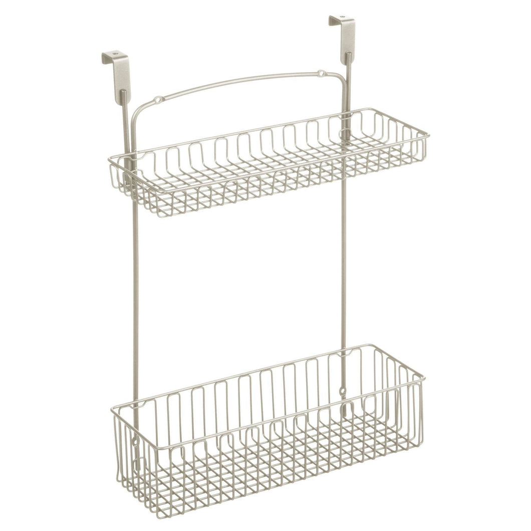 mDesign Metal Farmhouse Over Cabinet Kitchen Storage Organizer Holder or Basket - Hang Over Cabinet Doors in Kitchen/Pantry - Holds Dish Soap, Window Cleaner, Sponges - Satin