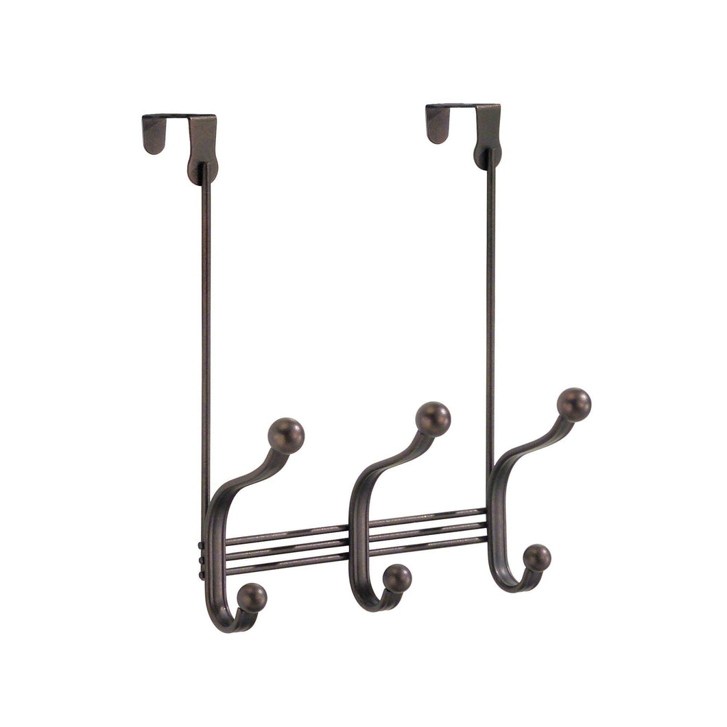 iDesign York Metal Over the Door Organizer, 3-Hook Rack for Coats, Hats, Robes, Towels, Bedroom, Closet, and Bathroom, 11.25