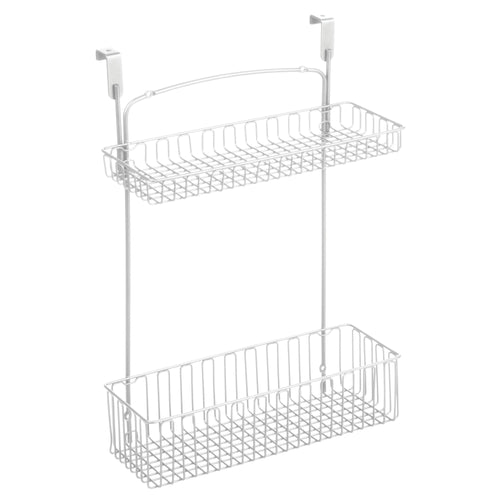 mDesign Metal Farmhouse Over Cabinet Kitchen Storage Organizer Holder or Basket - Hang Over Cabinet Doors in Kitchen/Pantry - Holds Dish Soap, Window Cleaner, Sponges - 2 Pack - Matte White